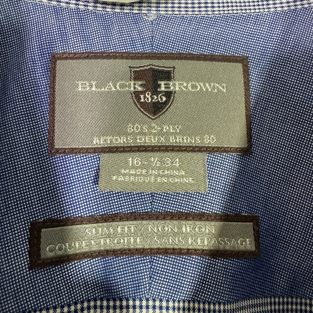 Black Brown 1826 Mens Blue Check Egyptian Cotton Slim Fit Non Iron Shirt 16.5 34 - Picture 4 of 16